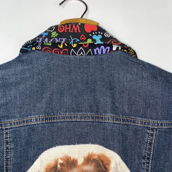 Custom Embellished Jean Jacket Dog Lovers Dark Wash Sheltie Spaniel Horse Small - Picture 12 of 12